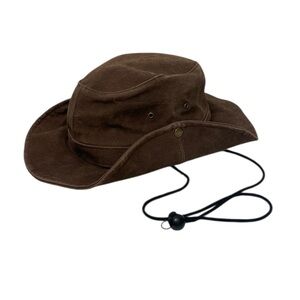 Brown Suede Outback Hat Western Cowboy Safari Wide Brim Chin Strap Adjustable